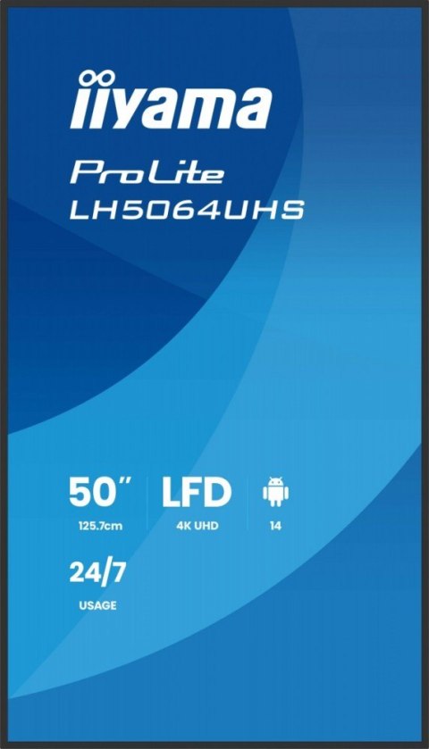 Monitor 50 cali LH5064UHS-B1AG, 24/7,IPS,ANDROID14,4K,500cd,1200:1, 2xHDMI ,USB-C,RJ45, RS-232c, IR, 2x10W, 2xUSB, UCHWYT ŚCIE Monitor 50 cali LH5064UHS-B1AG, 24/7,IPS,ANDROID14,4K,500cd,1200:1, 2xHDMI ,USB-C,RJ45, RS-232c, IR, 2x10W, 2xUSB, UCHWYT ŚCIE