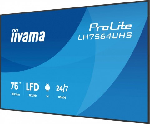Monitor 75 cali LH7564UHS-B1AG, 24/7,VA,ANDROID14,4K,500cd,5000:1, 2xHDMI ,USB-C,RJ45, RS-232c, IR, 2x10W, 2xUSB, UCHWYT ŚCIE Monitor 75 cali LH7564UHS-B1AG, 24/7,VA,ANDROID14,4K,500cd,5000:1, 2xHDMI ,USB-C,RJ45, RS-232c, IR, 2x10W, 2xUSB, UCHWYT ŚCIE
