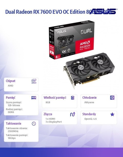 Karta graficzna Dual Radeon RX 7600 EVO OC Edition 8GB GDDR6 Karta graficzna Dual Radeon RX 7600 EVO OC Edition 8GB GDDR6