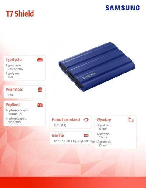 Dysk SSD T7 Shield 2TB USB 3.2, niebieski Dysk SSD T7 Shield 2TB USB 3.2, niebieski