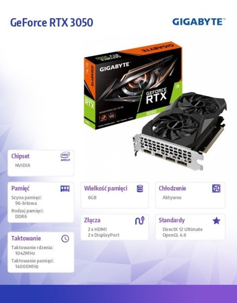 Karta graficzna GeForce RTX 3050 WINDFORCE OC V2 6GB GDDR6 96bit 2DP/2HDMI Karta graficzna GeForce RTX 3050 WINDFORCE OC V2 6GB GDDR6 96bit 2DP/2HDMI