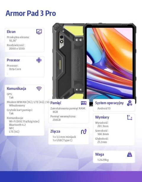 Tablet Armor Pad 3 Pro 4G 10.36 cala 8/256GB Czarny Tablet Armor Pad 3 Pro 4G 10.36 cala 8/256GB Czarny