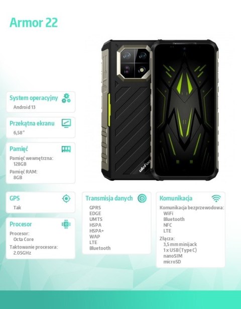 Smartfon Armor 22 4G 8/128GB IP69K zielony Smartfon Armor 22 4G 8/128GB IP69K zielony