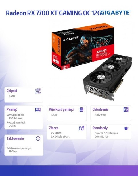 Karta graficzna Radeon RX 7700 XT GAMING OC 12G GNDR6 192bit 2DP/2HDMI Karta graficzna Radeon RX 7700 XT GAMING OC 12G GNDR6 192bit 2DP/2HDMI