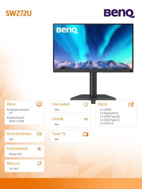 Monitor 27 cali SW272U 4K LED 5ms/QHD/IPS/HDMI Monitor 27 cali SW272U 4K LED 5ms/QHD/IPS/HDMI
