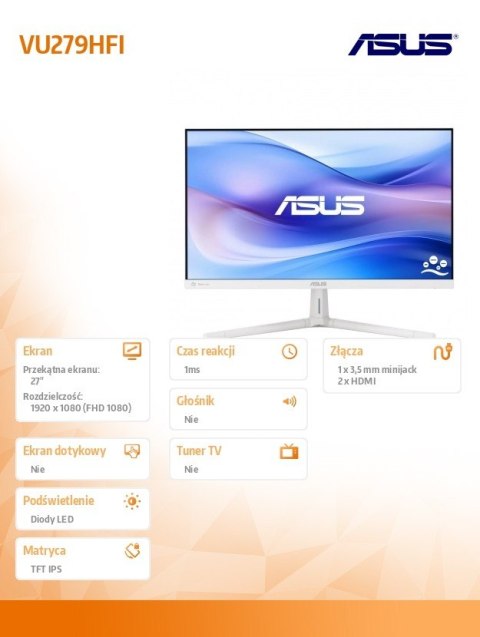 Monitor 27 cali VU279HFI-W IPS 100Hz HDMIx2 biały Monitor 27 cali VU279HFI-W IPS 100Hz HDMIx2 biały