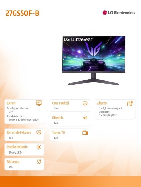 Monitor 27GS50F-B 27 cali FHD UltraGear 180Hz Monitor 27GS50F-B 27 cali FHD UltraGear 180Hz