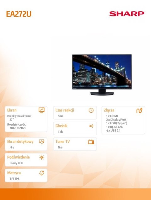 Monitor MultiSync EA272U 27 cali czarny Monitor MultiSync EA272U 27 cali czarny