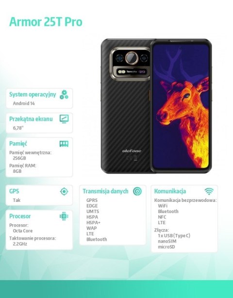 Smartfon Armor 25T 4G 8/256GB IP69K termowizja Frost Black Smartfon Armor 25T 4G 8/256GB IP69K termowizja Frost Black