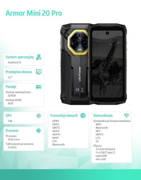 Smartfon Armor Mini 20 Pro 4G 8/256GB IP69K Czarny Smartfon Armor Mini 20 Pro 4G 8/256GB IP69K Czarny