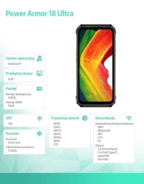 Smartfon Power Armor 18 Ultra 5G 12/512GB IP69K Czarny Smartfon Power Armor 18 Ultra 5G 12/512GB IP69K Czarny