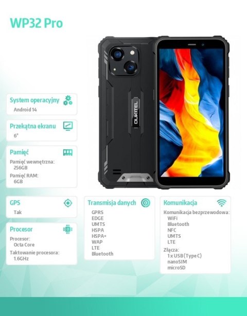 *Smartfon WP32 Pro 4G 6/256GB IP69K czarny *Smartfon WP32 Pro 4G 6/256GB IP69K czarny