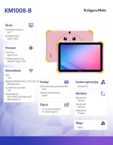 Tablet dla dzieci Kruger & Matz FUN 1008 różowy Tablet dla dzieci Kruger & Matz FUN 1008 różowy
