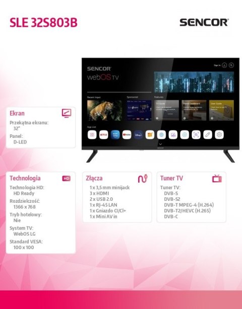 Telewizor 32 cale Smart webOS LG SLE 32S803B DVB-T/T2/C/S/S2 BT5 Telewizor 32 cale Smart webOS LG SLE 32S803B DVB-T/T2/C/S/S2 BT5