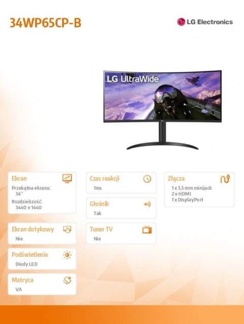 Monitor 34WP65CP-B 34 cale UltraWide QHD HDR10 FreeSync Monitor 34WP65CP-B 34 cale UltraWide QHD HDR10 FreeSync