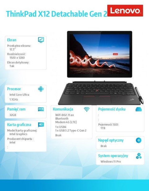 Ultrabook ThinkPad X12 G2 21LK002GPB W11Pro Ultra 7 164U/1TB/32GB/INT/12.3 FHD/Touch/Black/3YRS Premier + CO2 Offset Ultrabook ThinkPad X12 G2 21LK002GPB W11Pro Ultra 7 164U/1TB/32GB/INT/12.3 FHD/Touch/Black/3YRS Premier + CO2 Offset