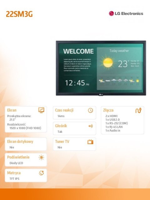 Monitor 22 cale 22SM3G 250cd/m2 16/7 Monitor 22 cale 22SM3G 250cd/m2 16/7