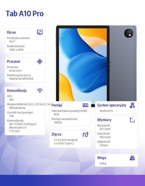 Tablet A10 Pro 6GB/128GB LTE szary Tablet A10 Pro 6GB/128GB LTE szary