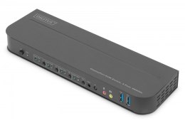 Przełącznik KVM, 4 portowy, 4K 60Hz, 4x DP IN, 1x DP OUT, 1x HDMI OUT, 2x USB A, 1x Audio IN&OUT