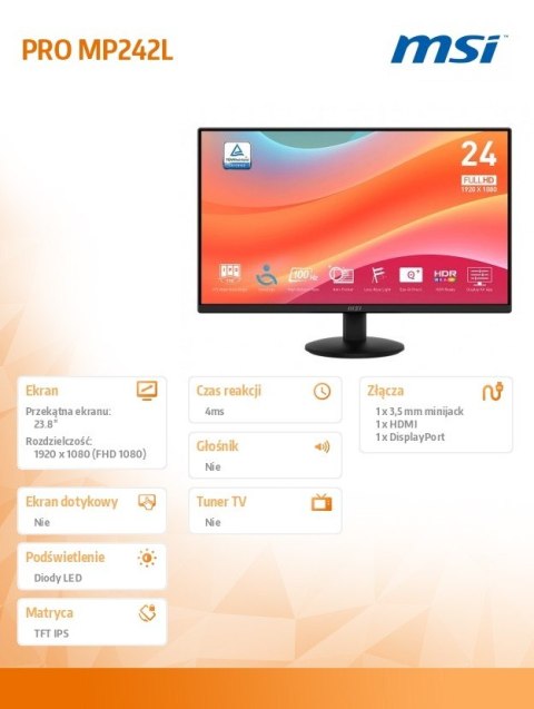 Monitor 23.8 cala PRO MP242L LED/FHD/Flat/100Hz/czarny Monitor 23.8 cala PRO MP242L LED/FHD/Flat/100Hz/czarny
