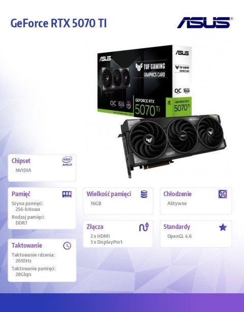 Karta graficzna GeForce RTX 5070 TI TUF GAMING OC 16GB GDDR7 256bit DP/HDMI Karta graficzna GeForce RTX 5070 TI TUF GAMING OC 16GB GDDR7 256bit DP/HDMI