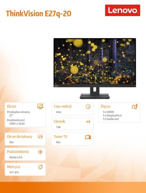 Monitor 27.0 ThinkVision E27q-20 WLED LCD 62D0GAT1EU Monitor 27.0 ThinkVision E27q-20 WLED LCD 62D0GAT1EU