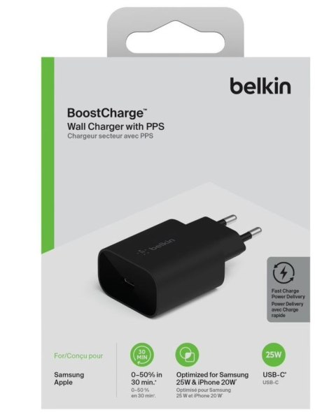 Ładowarka sieciowa 25W USB-C PD 3.0 PPS czarna Ładowarka sieciowa 25W USB-C PD 3.0 PPS czarna