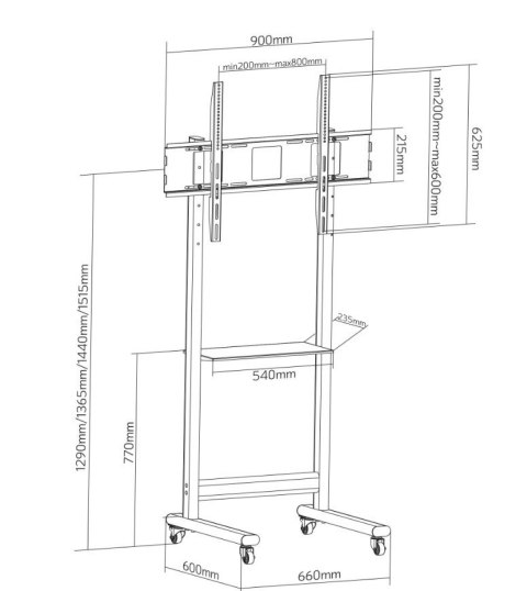 Stojak mobilny 50-90 cali 70kg z półką AV Stojak mobilny 50-90 cali 70kg z półką AV
