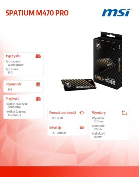 Dysk SPATIUM M470 PRO 1TB M.2 PCIe4 6000/4500MB/s Dysk SPATIUM M470 PRO 1TB M.2 PCIe4 6000/4500MB/s