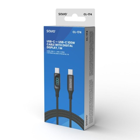 Kabel USB - USB C z wyświetlaczem, 100W, CL-174 Kabel USB - USB C z wyświetlaczem, 100W, CL-174