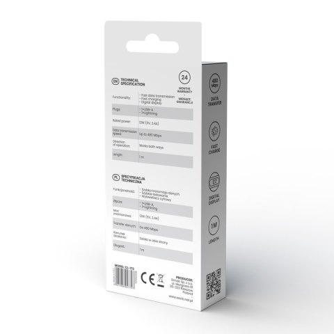 Kabel USB - USB C z wyświetlaczem, 100W, CL-174 Kabel USB - USB C z wyświetlaczem, 100W, CL-174