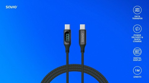 Kabel USB - USB C z wyświetlaczem, 100W, CL-174 Kabel USB - USB C z wyświetlaczem, 100W, CL-174