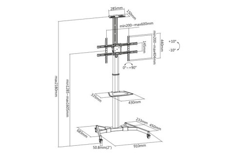 Stojak mobilny pojedynczy z półką, 1xLCD, max. 70", max. 50kg, VESA max. 600x400 pivot Stojak mobilny pojedynczy z półką, 1xLCD, max. 70", max. 50kg, VESA max. 600x400 pivot