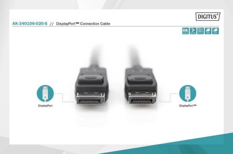 Kabel połączeniowy DisplayPort z zatrzaskami 8K 30Hz UHD Typ DP/DP M/M czarny 2m Kabel połączeniowy DisplayPort z zatrzaskami 8K 30Hz UHD Typ DP/DP M/M czarny 2m