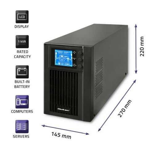 Zasilacz awaryjny UPS, on-line, czysta fala sinusoidalna, 1KVA, 800W, LCD, USB Zasilacz awaryjny UPS, on-line, czysta fala sinusoidalna, 1KVA, 800W, LCD, USB