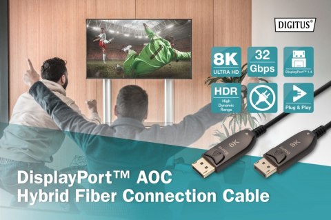 Kabel połączeniowy hybrydowy AOC DisplayPort 1.4 8K/60Hz UHD DP/DP M/M 20m Czarny Kabel połączeniowy hybrydowy AOC DisplayPort 1.4 8K/60Hz UHD DP/DP M/M 20m Czarny