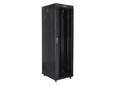Szafa instalacyjna rack stojąca 19 42U 600x800 czarna, drzwi szklane lcd (Flat pack) Szafa instalacyjna rack stojąca 19 42U 600x800 czarna, drzwi szklane lcd (Flat pack)