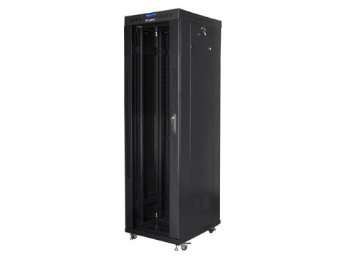 Szafa instalacyjna rack stojąca 19 42U 600x800 czarna, drzwi szklane lcd (Flat pack) Szafa instalacyjna rack stojąca 19 42U 600x800 czarna, drzwi szklane lcd (Flat pack)