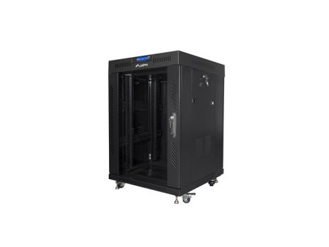 Szafa instalacyjna Rack stojąca 19 15U 600X600 czarna, drzwi sklane (flat pack) Szafa instalacyjna Rack stojąca 19 15U 600X600 czarna, drzwi sklane (flat pack)