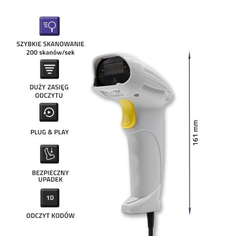 Laserowy czytnik kodów kreskowych 1D | USB | Biały Laserowy czytnik kodów kreskowych 1D | USB | Biały