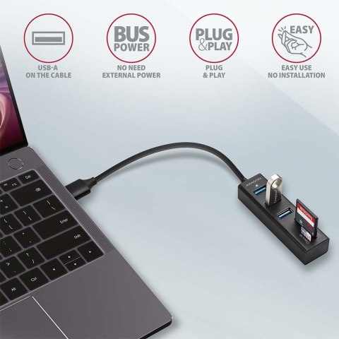 HMA-CR3A Wieloportowy hub 3x USB-A + SD/microSD, USB3.2 Gen 1 hub, metalowy, 20cm USB-A kabel HMA-CR3A Wieloportowy hub 3x USB-A + SD/microSD, USB3.2 Gen 1 hub, metalowy, 20cm USB-A kabel