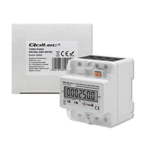 Trójfazowy elektroniczny licznik | miernik zużycia energii na szynę DIN | 400V | LCD | 4P Trójfazowy elektroniczny licznik | miernik zużycia energii na szynę DIN | 400V | LCD | 4P