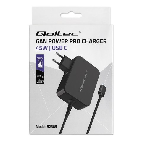 Ładowarka GaN Power Pro | 1xUSB-C | 45W | 5-20V | 2.25-3A | Czarna Ładowarka GaN Power Pro | 1xUSB-C | 45W | 5-20V | 2.25-3A | Czarna