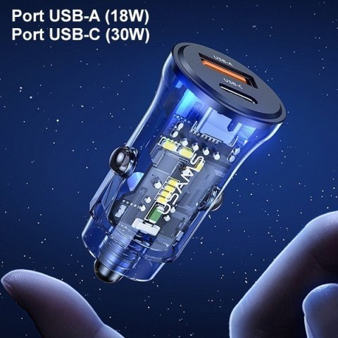 Ładowarka samochodowa 30W 1xUSB + 1xUSB-C Fast Charge Ładowarka samochodowa 30W 1xUSB + 1xUSB-C Fast Charge