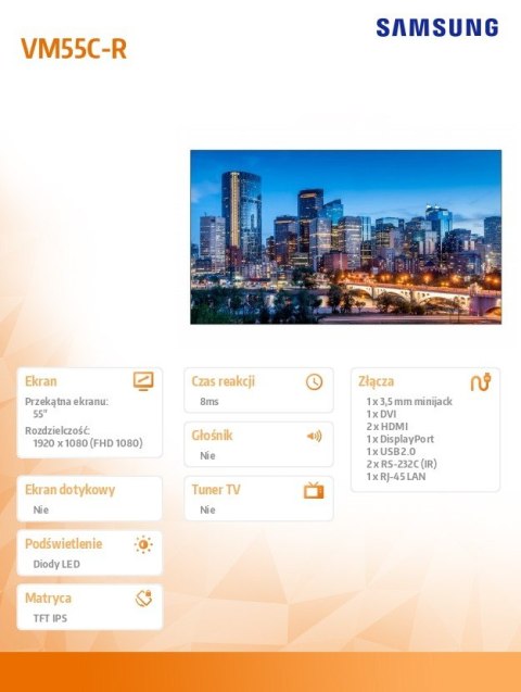 Monitor profesjonalny VM55C-R 55 cali Video Wall Matowy 24h/7 500(cd/m2) 1920x1080 (FHD) Ramka: 0.44mm(even) 3 lata On-Site (LH5 Monitor profesjonalny VM55C-R 55 cali Video Wall Matowy 24h/7 500(cd/m2) 1920x1080 (FHD) Ramka: 0.44mm(even) 3 lata On-Site (LH5