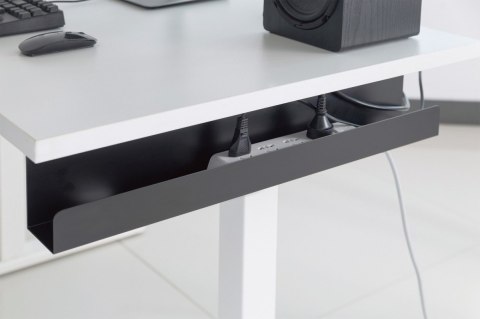 Kanał stalowy do organizacji kabli / listew zasilających pod biurkiem, montaż śruby, 60 cm, czarny Kanał stalowy do organizacji kabli / listew zasilających pod biurkiem, montaż śruby, 60 cm, czarny