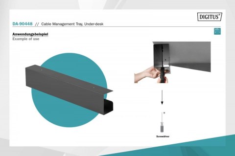 Kanał stalowy do organizacji kabli / listew zasilających pod biurkiem, montaż śruby, 60 cm, czarny Kanał stalowy do organizacji kabli / listew zasilających pod biurkiem, montaż śruby, 60 cm, czarny