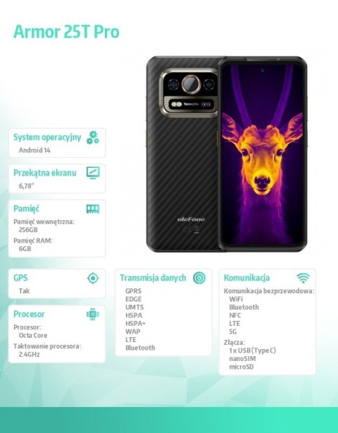 Smartfon Armor 25T Pro 5G 6/256GB IP69K termowizja czarny Smartfon Armor 25T Pro 5G 6/256GB IP69K termowizja czarny