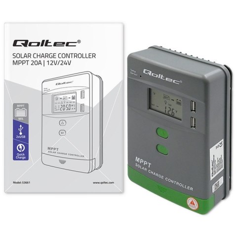 Solarny regulator ładowania MPPT z czujnikiem temperatury 20A | 12V / 24V | LCD | 2 x USB Solarny regulator ładowania MPPT z czujnikiem temperatury 20A | 12V / 24V | LCD | 2 x USB