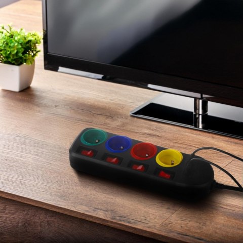 Przedłużacz 1,5m 250VAC 10A 4 gniazda MCE508 B Port USB-C Quick charge 2.0 IP20 Przedłużacz 1,5m 250VAC 10A 4 gniazda MCE508 B Port USB-C Quick charge 2.0 IP20